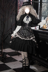 Black Point Manor Multi-layer Striped Print Ruffle Gothic Lolita Skirt